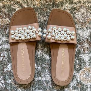 Stuart Weitzman Goldie Pearl Embellished Women's Leather Slides